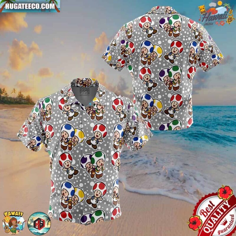 Toad Super Mario Bros Button Up Hawaiian Shirt