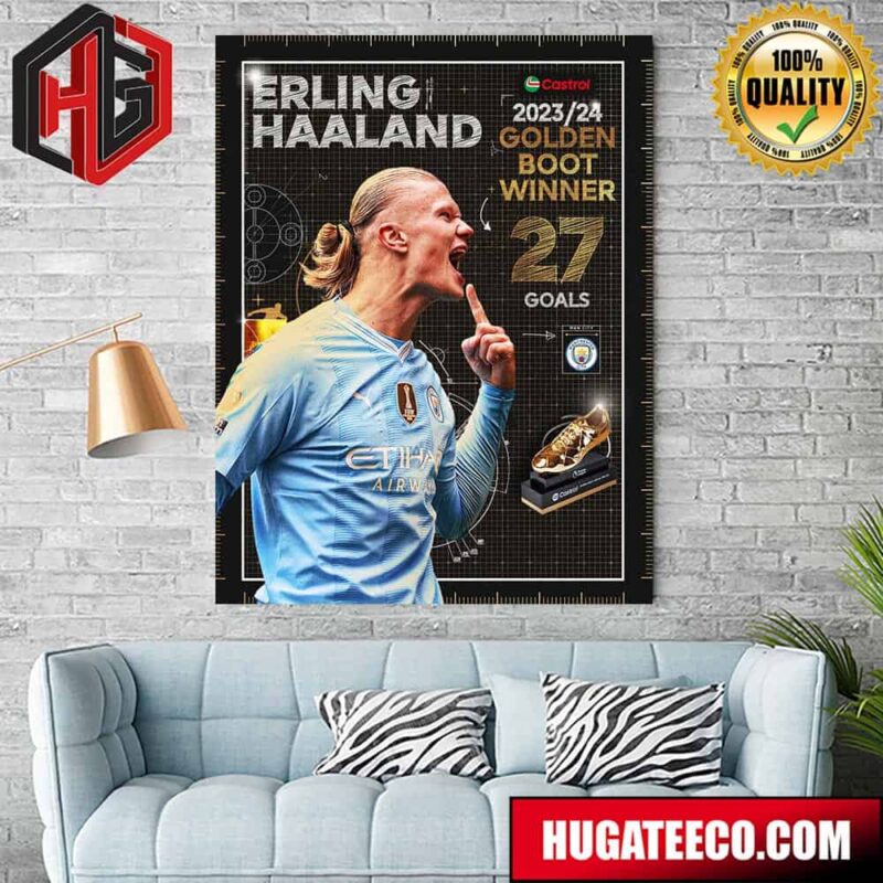 Two Seasons Two Premier League Two Castrol Golden Boots Erling Haaland Is The Premier League Top Goalscorer Again Home Decor Poster Canvas