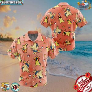 Typhlosion Pattern Pokemon Button Up Hawaiian Shirt