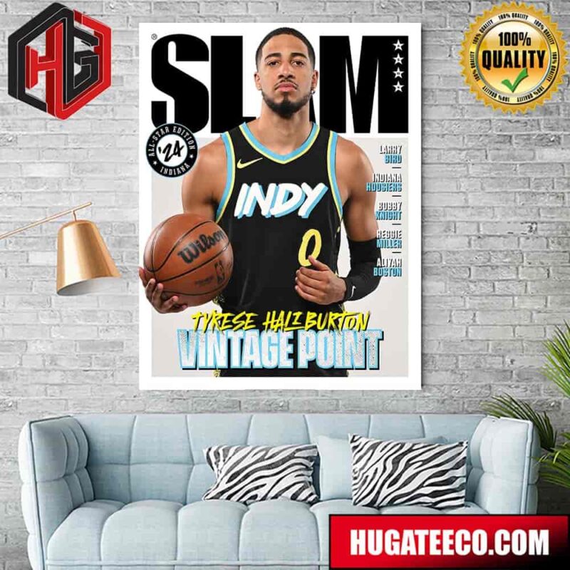 Tyrese Haliburton Vintage Pont All-Star Edition 2024 Indiana Pacers Cover SLAM Poster Canvas