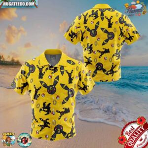 Umbreon Pattern Pokemon Button Up Hawaiian Shirt