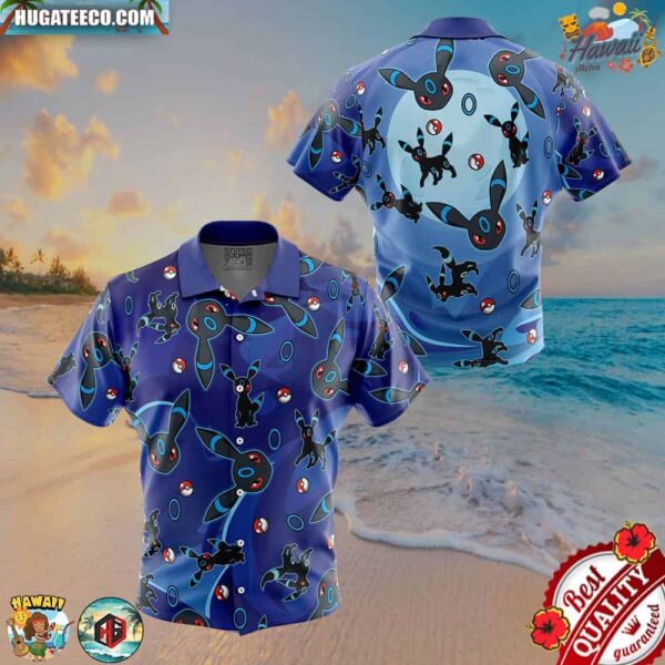 Umbreon Shiny Pattern Pokemon Button Up Hawaiian Shirt