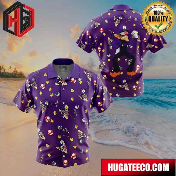 Waluigi Pattern Super Mario Button Up Animeape Hawaiian Shirt