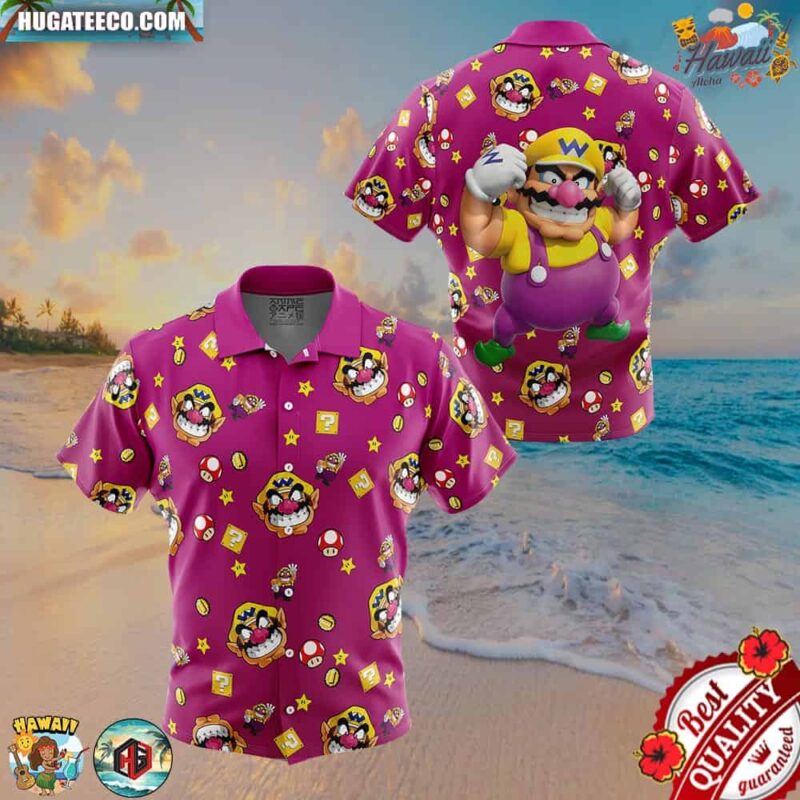 Wario Pattern Super Mario Button Up Hawaiian Shirt