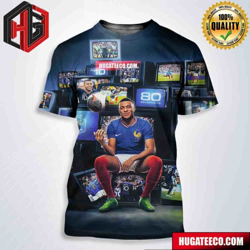 At The Age Of 25 Captain Kylian Mbappe Honoring The 80th Selection In Blue Tonight All Over Print Shirt