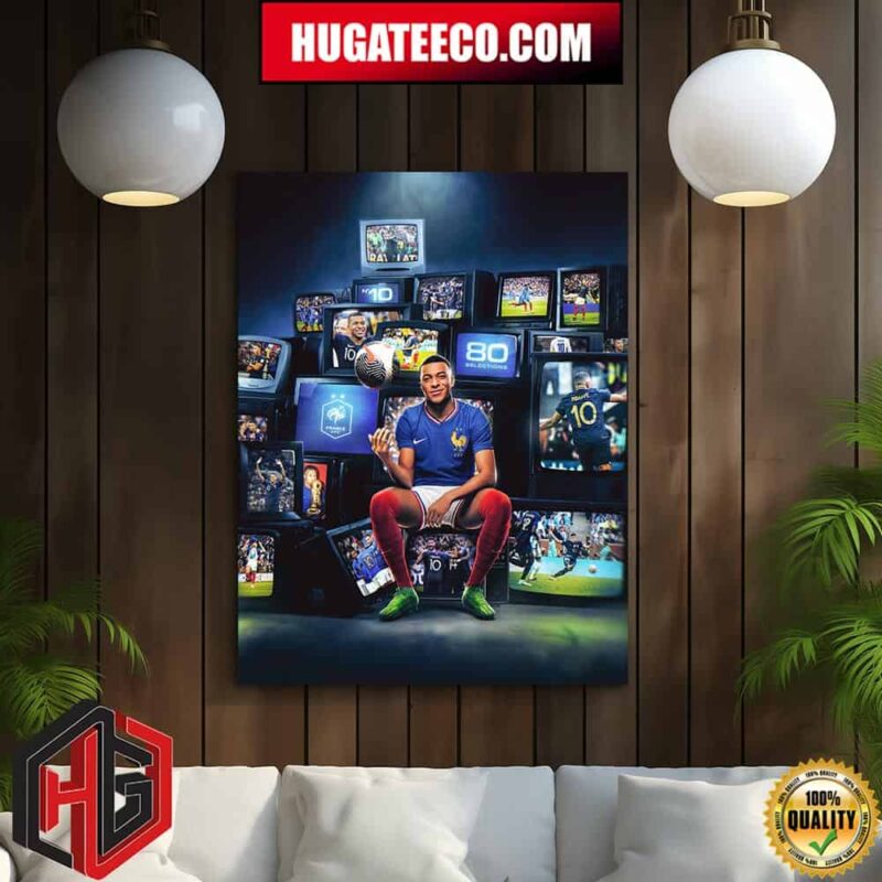 At The Age Of 25 Captain Kylian Mbappe Honoring The 80th Selection In Blue Tonight Home Decor Poster Canvas