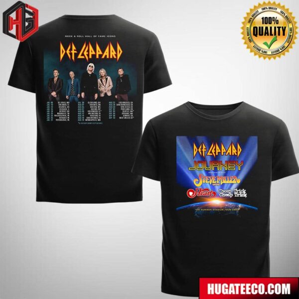 Def Leppard With Journey And Special Guests Steve Miller Band Heart And Cheap Trick The Summer Stadium Tour 2024 Kicking Of In July Schedule List Two Sides Fan Gifts T-Shirt