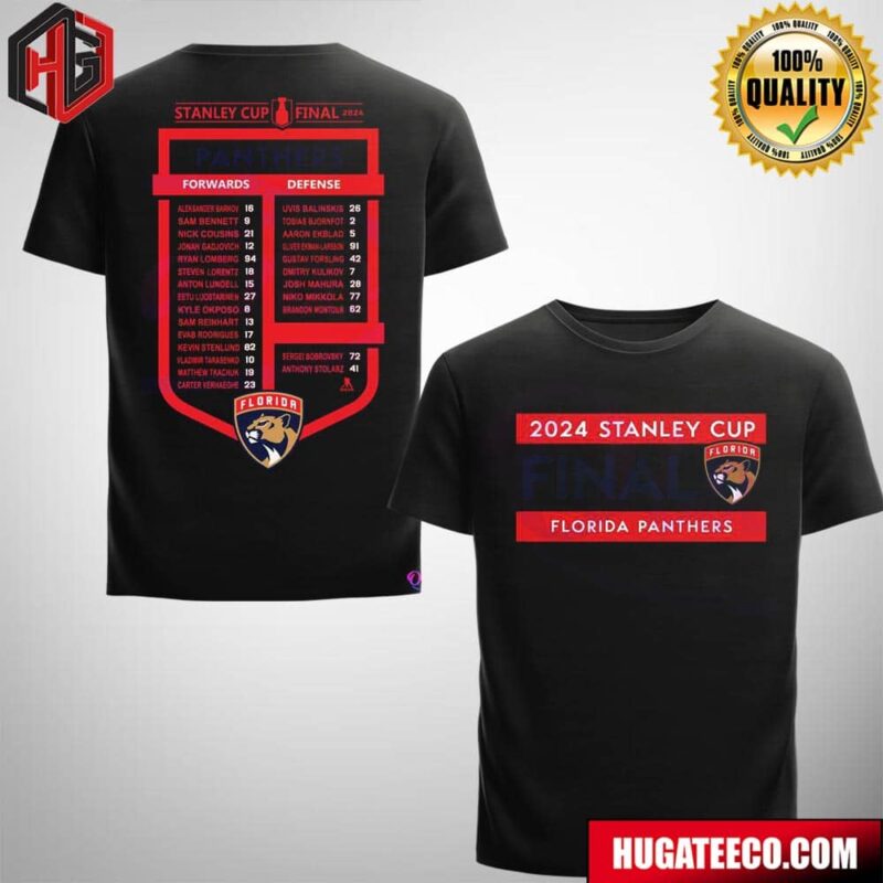 Florida Panthers 2024 NHL Stanley Cup Final Player List Two Sides T-Shirt