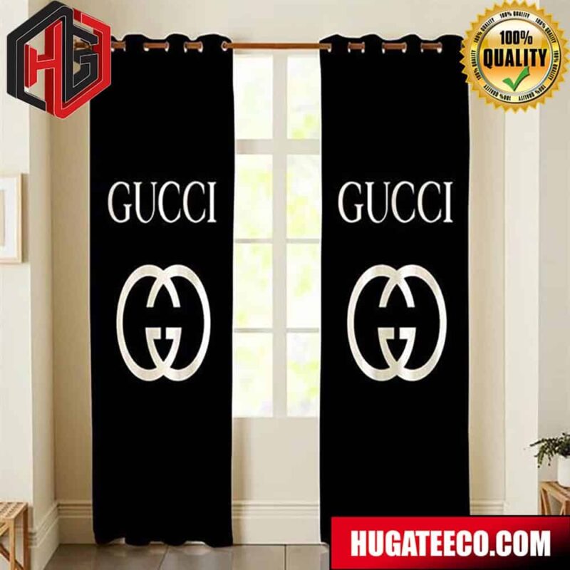 Gucci Logo Black Background Fashion Luxury Brand Home Decor For Living Room And Bed Room Window Curtains
