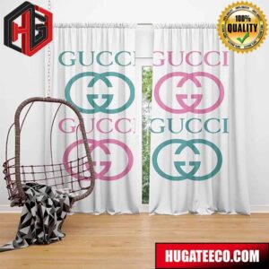 Gucci Logo White Background Fashion Luxury Brand Home Decor For Living Room And Bed Room Window Curtains