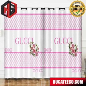 Gucci Pink Text Logo White Background Fashion Luxury Brand Home Decor For Living Room And Bed Room Window Curtains