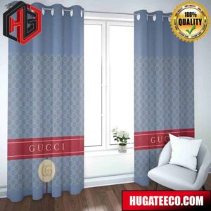 Gucci Text Logo Blue Background Fashion Luxury Brand Fashion Luxury Brand Home Decor For Living Room And Bed Room Window Curtains