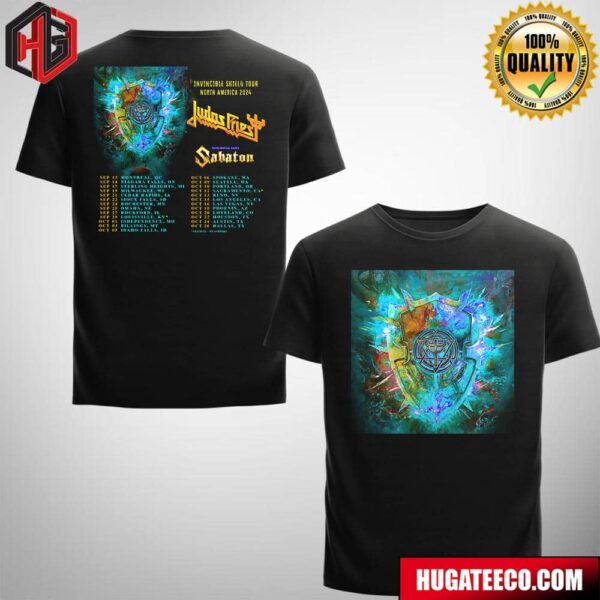 Judas Priest Invincible Shield Tour North America 2024 Judas Priest With Special Guest Sabaton Dates Announced For September And October 2024 Schedule List Two Sides Fan Gifts T-Shirt