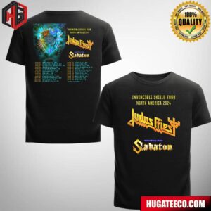 Judas Priest Invincible Shield Tour North America 2024 Judas Priest With Special Guest Sabaton Dates Announced For September And October 2024 Schedule List Two Sides T-Shirt