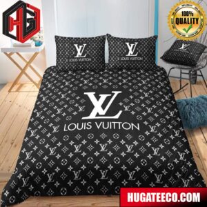 Louis Vuitton Luxury And Fashion Brand Black Monogram Comforter For Bedroom Queen Bedding Set