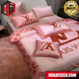 Louis Vuitton Luxury And Fashion Brand Pink Background Queen For Bedroom Queen Bedding Set