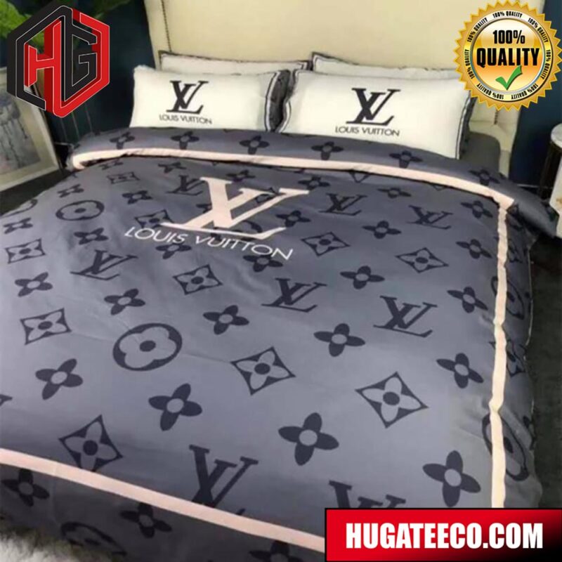 Louis Vuitton Luxury And Fashion Brand Smoky Blue Monogram Queen For Bedroom Queen Bedding Set