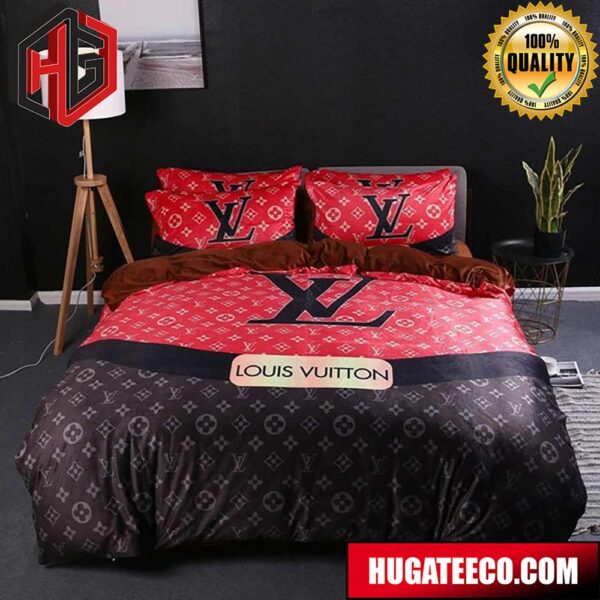 Luxury Louis Vuitton Black And Red Monogram For Bedroom Queen Bedding Set