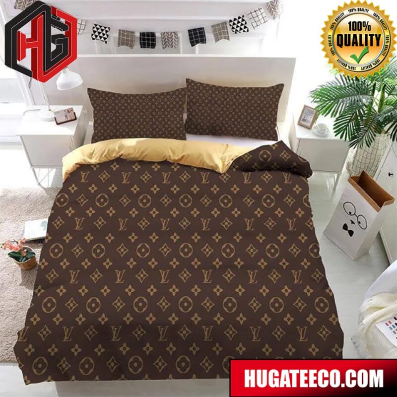 Luxury Louis Vuitton Brown Monogram For Bedroom Queen Bedding Set