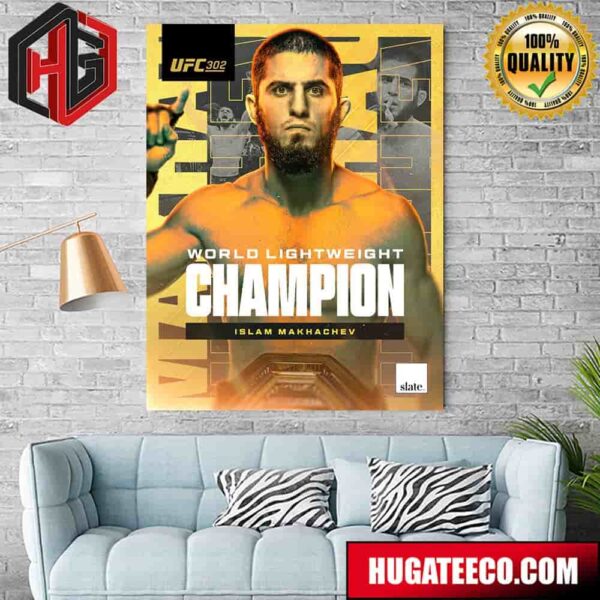 Makhachev Islam UFC 302 Defeats Dustin Poirier By Submission To Remain The Lightweight Champion Of The World Home Decor Poster Canvas