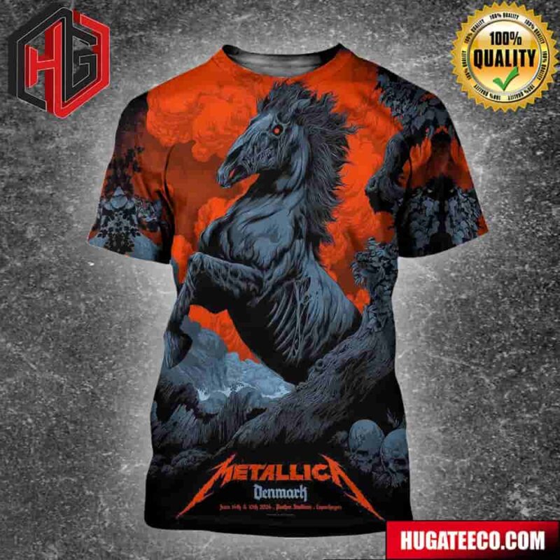 Metallica M72 World Tour Den Mark on June 14th And 16 th 2024 At Parken Stadium Copenhagen Poster 3 Of 5 From Ken Taylor Merchandise All Over Print Shirt
