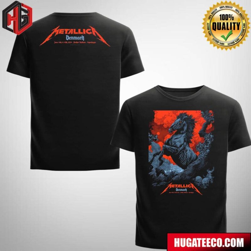 Metallica M72 World Tour Den Mark on June 14th And 16 th 2024 At Parken Stadium Copenhagen Poster 3 Of 5 From Ken Taylor Merchandise Fan Gifts Two Sides T-Shirt