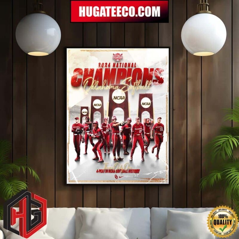 Oklahoma Sooners Womens Softball X Nike 2024 National Champions There Is Only One 4-Peat In NCAA Softball History Home Decor Poster Canvas