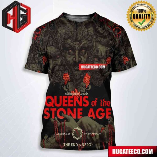 Queens Of The Stone Age Tour The End Is Nero Coliseum Da Coruna XVIII VI MMXXIV All Over Print Shirt