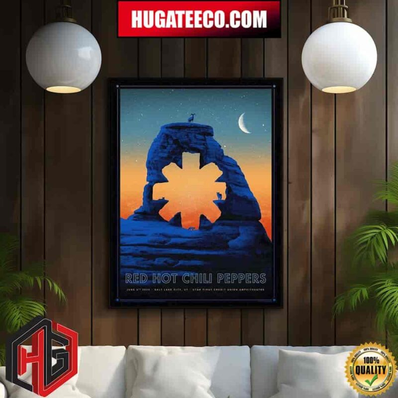 Red Hot Chili Peppers June 5th 2024 Salt Lake City UT Utah First Credit Union Aphitheatre Blue Color Background Home Decor Poster Canvas
