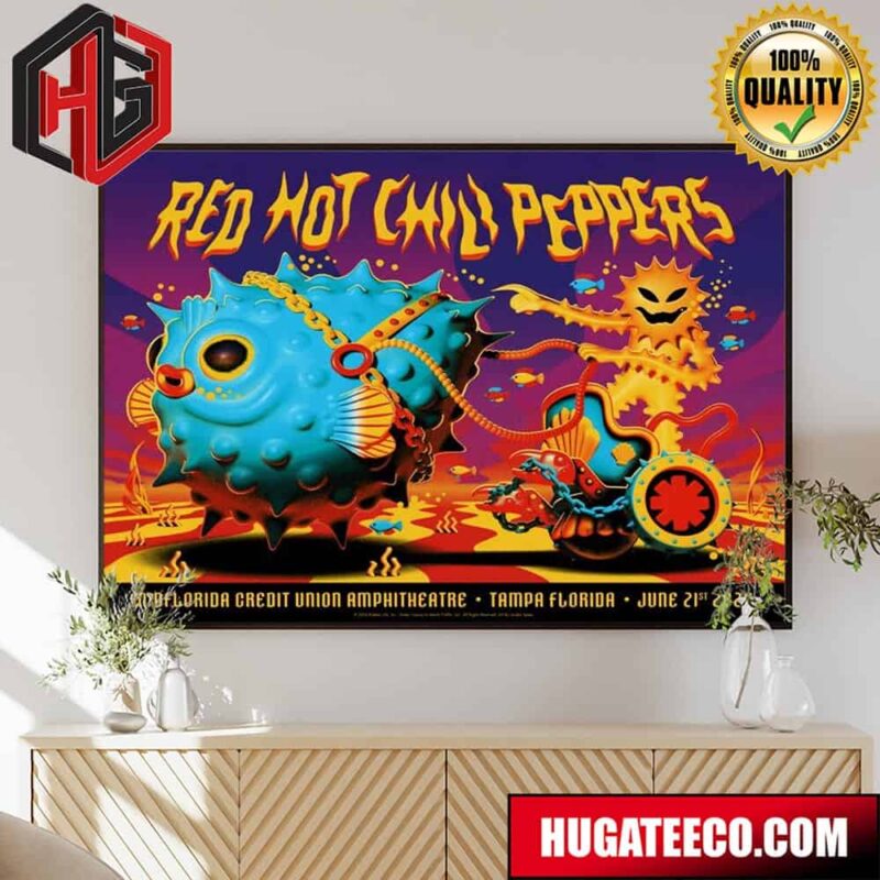 Red Hot Chili Peppers Screen Printed Concert Poster Midflorida Credit Union Amphitheatre Tampa Florida June 21st 2024 Home Decor Poster Canvas