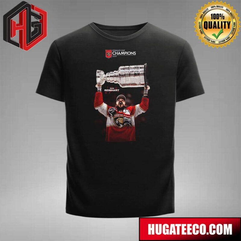 Sam Reinhart And His Signature 2024 Stanley Cup Champion Florida Panthers T-Shirt