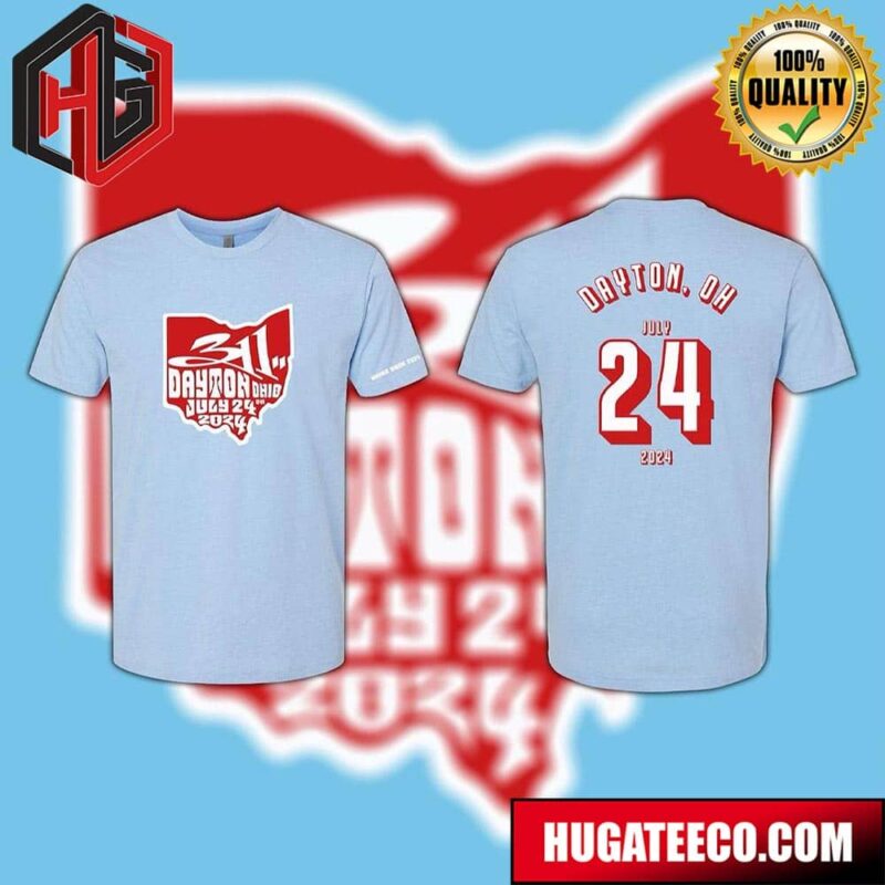 311 Three Eleven Band Merch Poster At The Rose Music Center At The Heichts On July 24 2024 In Huber Heichts Oh Two Sides T-Shirt