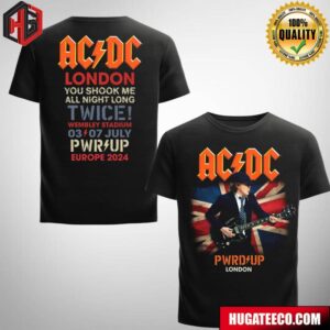 AC DC Union Jack London 2024 Tour You Shock Me All Night Long Twice Wmbley Stadium 03 07 July PWR UP Europe 2024 Two Sides T-Shirt
