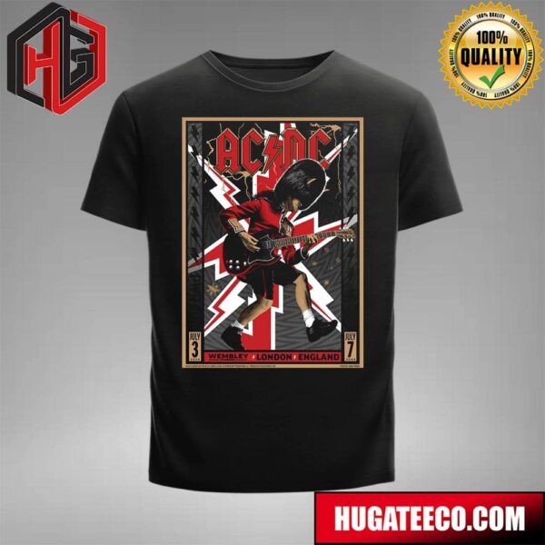 ACDC PWR Up London Tour 2024 Black White And Red Merch Poster At Wembley Stadium In England On July 3th 7th 2024 T-Shirt