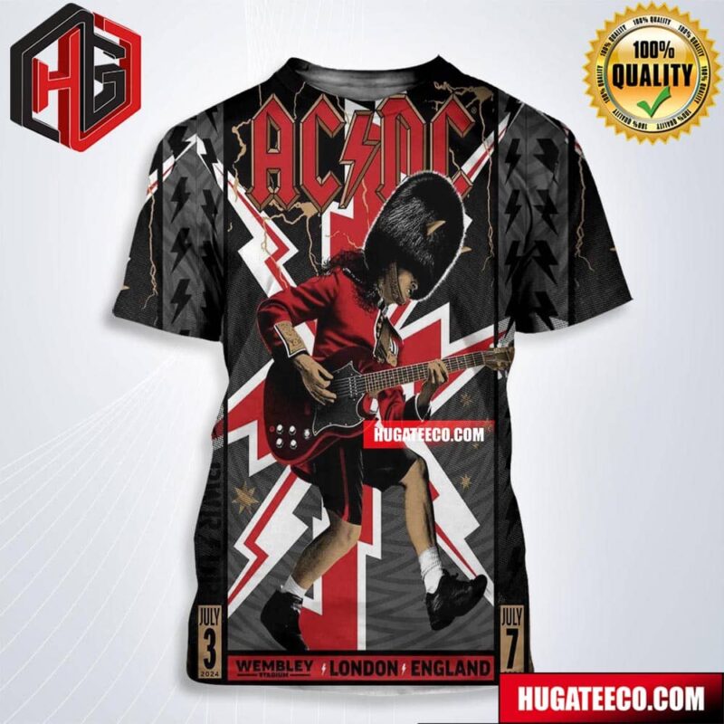 ACDC PWR Up London Tour 2024 Black White And Red Poster At Wembley Stadium In England On July 3th 7th 2024 Merch All Over Print Shirt