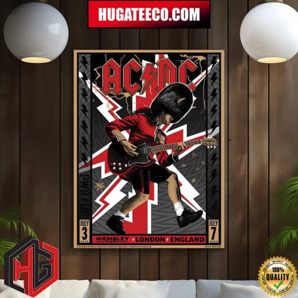 ACDC PWR Up London Tour 2024 Black White And Red Poster At Wembley Stadium In England On July 3th 7th 2024 Merch Home Decor Poster Canvas