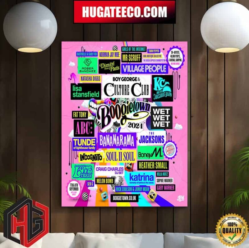 Boogietown Festival 2024 Lineup Saturday 7 Sunday 8 Sept at Apps Court Farm Hurst Rd Walton-on-Thames KT12 2EG Poster Canvas