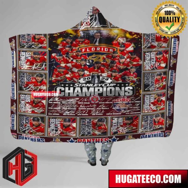 Florida Panthers All Players With Signature 2024 NHL Stanley Cup Champions All Over Print Hooded Blanket
