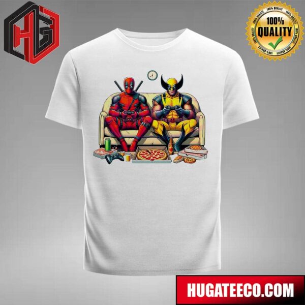 Funny Deadpool And Wolverine Playing Game T-Shirt