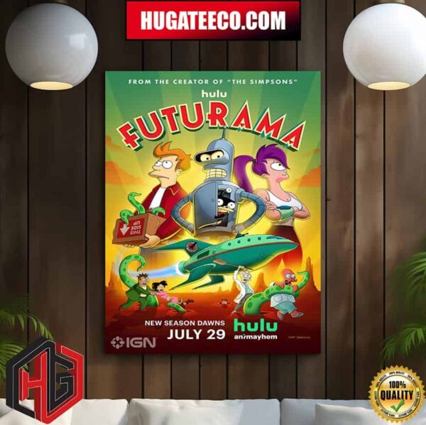 Limited Poster For Futurama Season 12 Premieres July 29 On Hulu Home Decor Poster Canvas