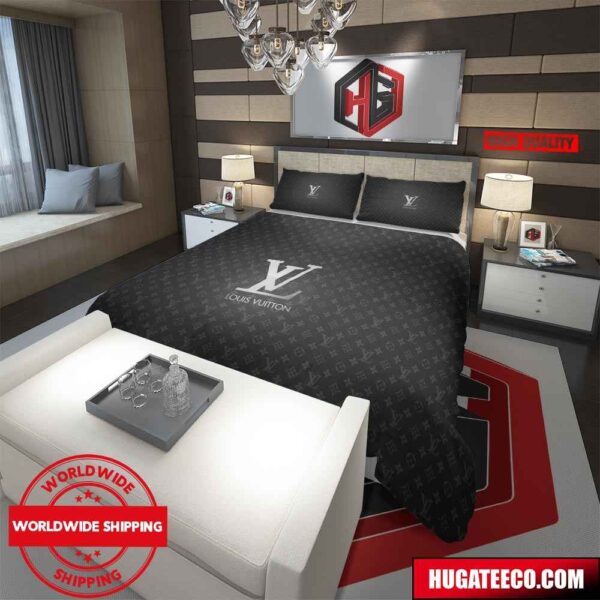 Louis Vuitton Big Logo Black Background Luxury And Fashion For Bedroom Bedding Set
