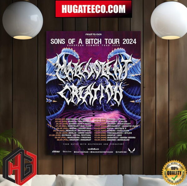 Malevolent Creation European Tour 2024 Sons Of A Bitch Tour Schedule List DateHome Decor Poster Canvas