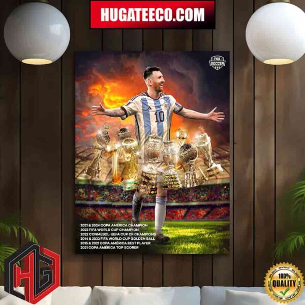 Messi Adds Another Trophy To His Collection With Argentina New Cup 2024 Copa America Champion Home Decor Poster Canvas