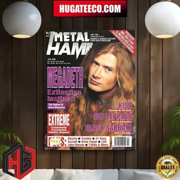 Metal Hammer Cover July 1992 Europes Biggest Selling Hard Rock Magazine Megadeth Extinction Instinct The Return Of Dave Mustaine Home Decor Poster Canvas