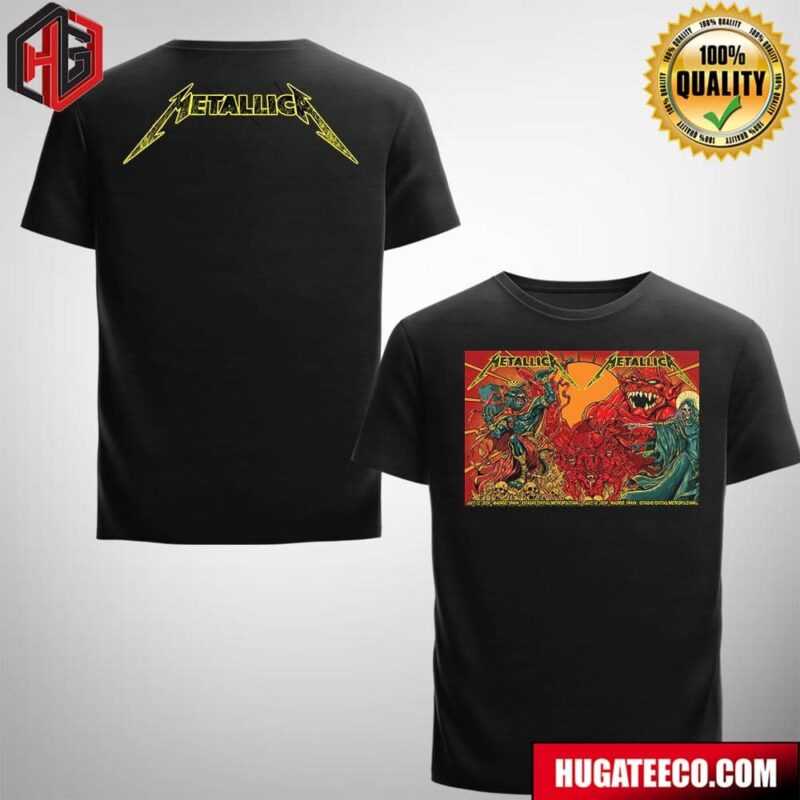 Metallica Limited Poster Of Puis Calzada M72 World Tour No Repeat Weekend On July 12 14 2024 In Madrid Spain At Estadio Civitas Metropolitano Merchandise Two Sides T-Shirt