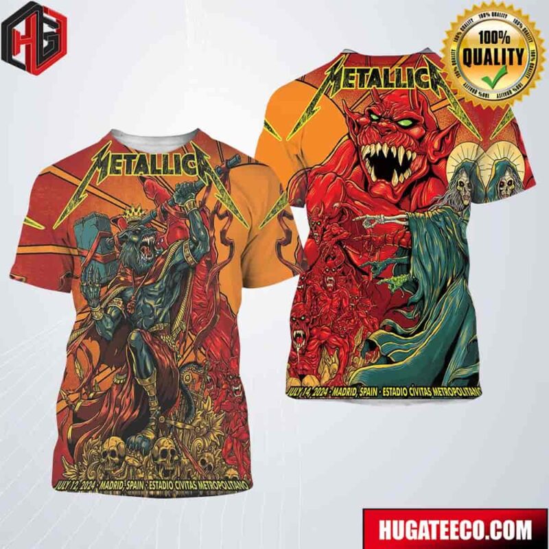 Metallica M72 World Tour 2024 No Repeat Weekend Merch Poster In Madrid Spain At Estadio Civitas Metropolitano On Juy 12th 14th 2024 All Over Print Shirt