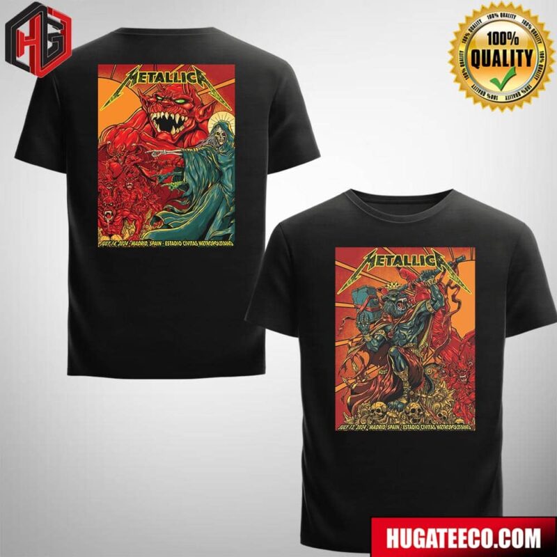 Metallica M72 World Tour 2024 No Repeat Weekend Merch Poster In Madrid Spain At Estadio Civitas Metropolitano On Juy 12th 14th 2024 Two Sides T-Shirt