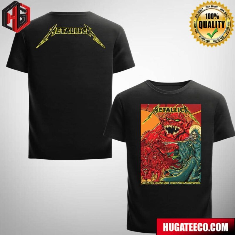 Metallica M72 World Tour 2024 No Repeat Weekend Merch Poster In Madrid Spain At Estadio Civitas Metropolitano On Juy 14 2024 Merchandise Two Sides T-Shirt