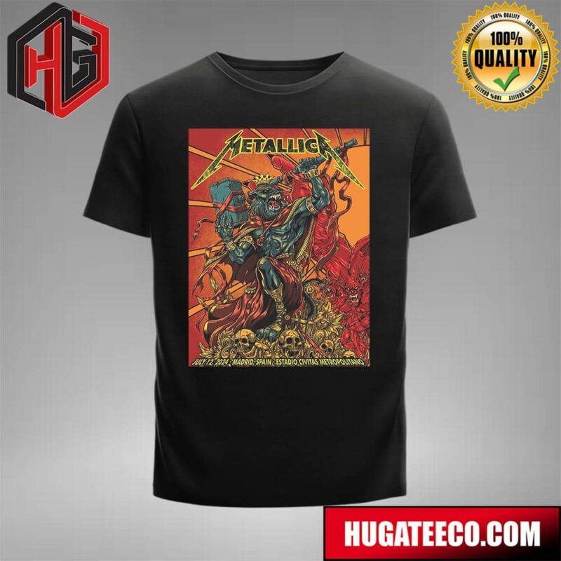 Metallica M72 World Tour 2024 No Repeat Weekend Merch Poster Part 1 Of 2 By Puis Calzada On July 12 In Madrid Spain At Estadio Civitas Metropolitano T-Shirt