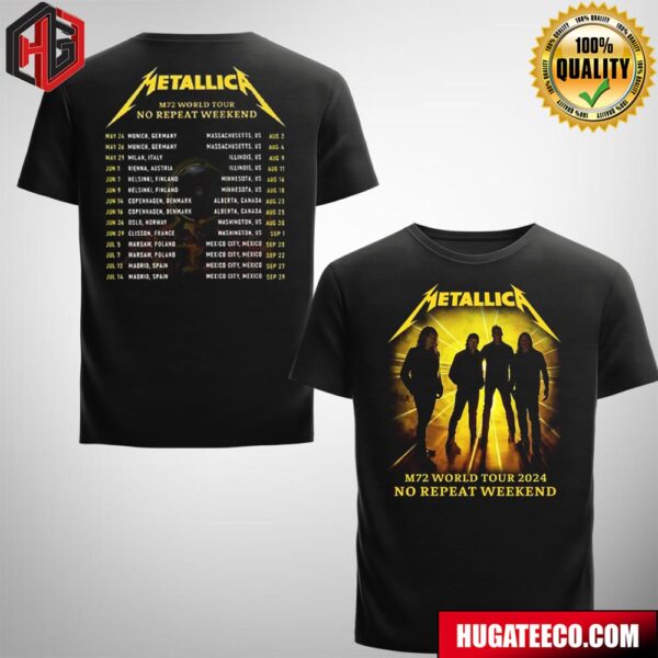 Metallica M72 World Tour 2024 No Repeat Weekend Schedule List Date Two Sides T-Shirt